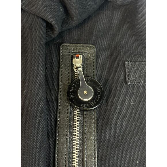 See by Chloe Black Purple Floral Mod Tote Cotton Canvas Carryall EUC - Picture 8 of 12